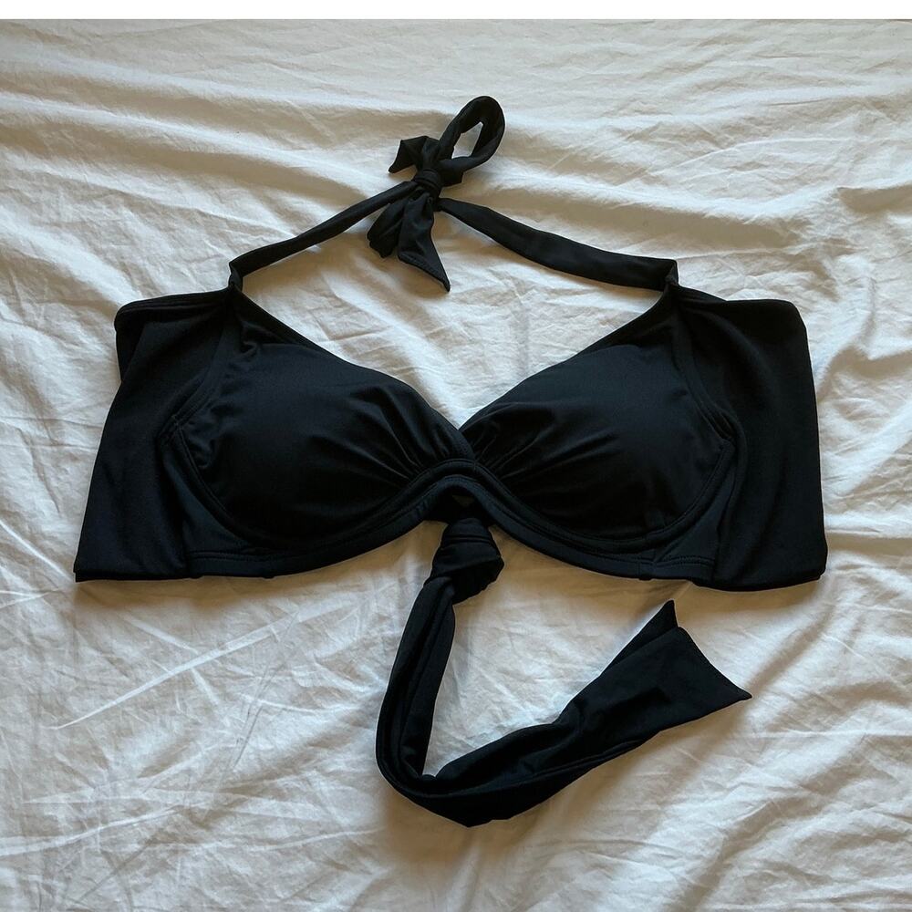 Athleta Halter Bikini Top 34B/C with Adjustable Wrap Around Ties Black